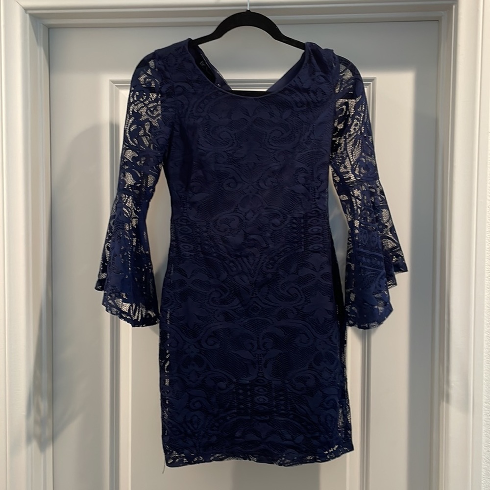 Blue lace mini dress